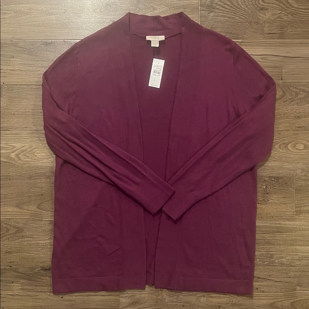 LOFT Women's Open Face Cardigan in Rich Plum Purple Burgundy - L